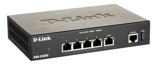 D-Link DSR-250V2 VPN-Ruter med 5 Gigabit Ethernet-porter, Dual WAN, Svart