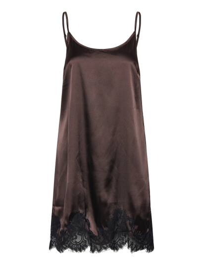 NOISY MAY Nmceleste S/L Satin Lace Short Dress Brown XS NOISY MAY Nmceleste S/L Satin Lace Short Dress Brown XS