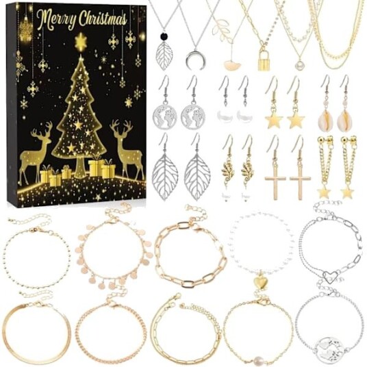 Adventskalender 2024 Julegavekalender Nedtelling Advent Smykker Blind Box Øredobber Halskjeder Armbånd   Stil R3