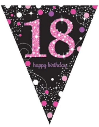 Amscan 18 Års Feiring Glitrende Svart og Rosa Vimpelbanner 4 m