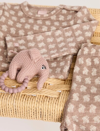 Smallstuff Rattle Elephant Merino Wool Light Blue Pink One Size