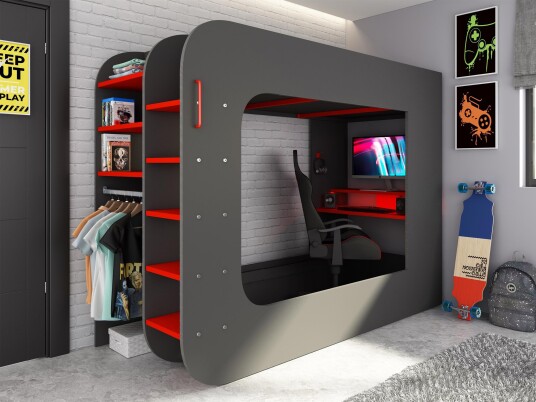 Trasman Loftseng med Skrivebord Gamer Ultimate 90×200 Grå Trasman Loftseng med Skrivebord Gamer Ultimate 90×200 Grå