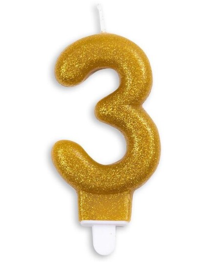 3 Tall Glitrende Gullfarget Kakelys 9 cm