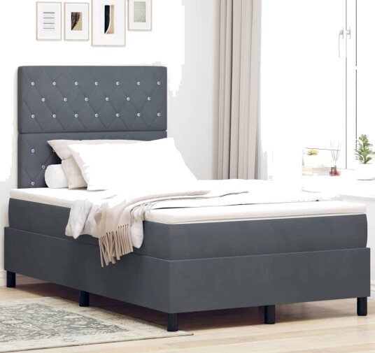 Box Spring Seng med Madrass & LED Mørke Grå 120x200 cm Fløyel