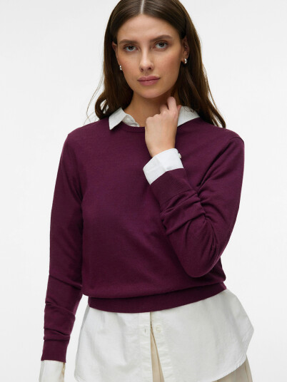Vero Moda Aware Cara Long Sleeve O Neck Wool Pullover Burgunder S