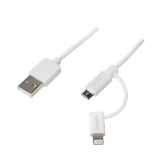 LogiLink USB 2.0-Kabel USB-A zu Micro-USB/ Lightning weiß 1m