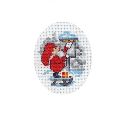 Permin Broderisett Julekort julenisse med post 9x13cm