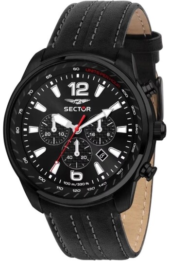 Sector Herreklokke R3271602008 Oversize Sort/Lær Ø48 mm