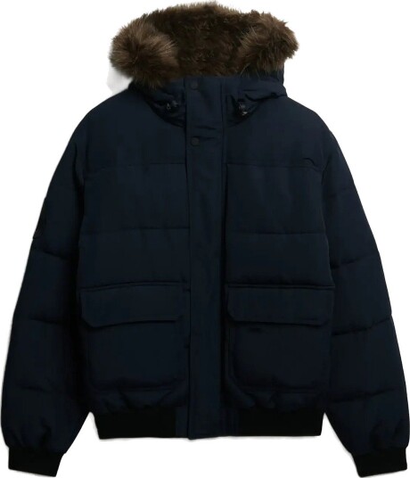 Superdry Everest Hooded Puffer Bomber - NORDIC CHROME NAVY - S