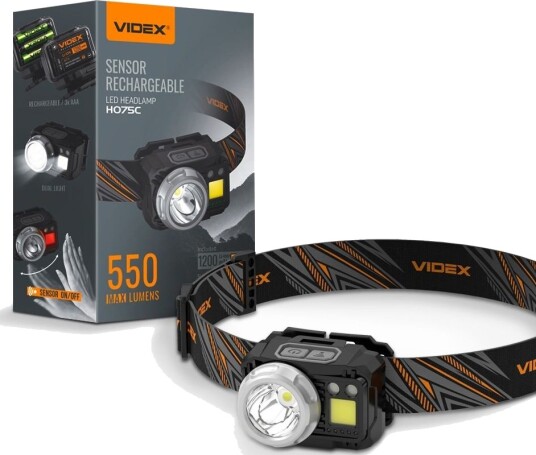 Videx LED hodelykt, Oppladbar, 5W + COB - 5000K, 550lm - Kulør : Nøytral