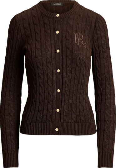 Lauren Ralph Lauren Cable Knit Cotton Blend Cardigan CIRCUIT BROWN XL