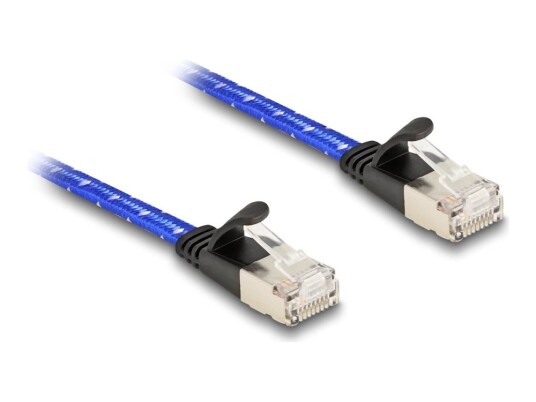Delock Nettverkskabel Rj-45 Hann Til Rj-45 Hann 3 M U/Ftp Cat 6A Uten Hindringer Flat Braided Coating Blå