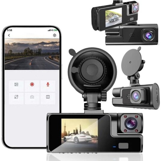Dashcam med APP Oppgradert Dashcam for Front og Innside med WiFi 1080P Full HD Mini Dashcam med Nattsyn Loop-opptak G-Sensor Bevegelsesdeteksjon