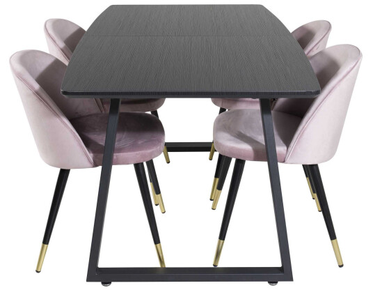 Venture Design Inca & Velvet spisegruppe Svart/svart 4 st stoler & bord 160 x 85 cm