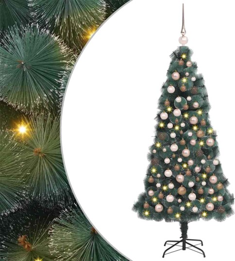 vidaXL Kunstig Forhåndsbelyst Juletre med Kule Sett grønn 150 cm PET