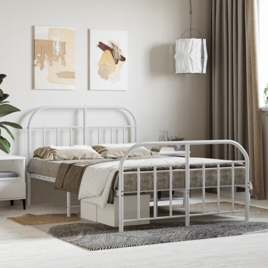 vidaXL Sengeramme i metall med hode- og fotgavl hvit 120x200 cm 8720845884802 vidaXL Sengeramme i metall med hode- og fotgavl hvit 120x200 cm 8720845884802