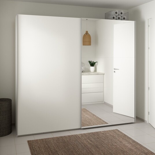 LIND NEST SKYVEDØRSGARDEROBE 250X220X67CM HVIT MED SPEIL