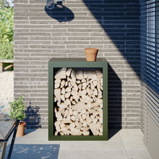 Vedstativ grønn 60x40x100 cm stål