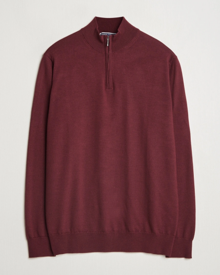 Charles Tyrwhitt Pure Merino Zip Neck Jumper Burgundy Red