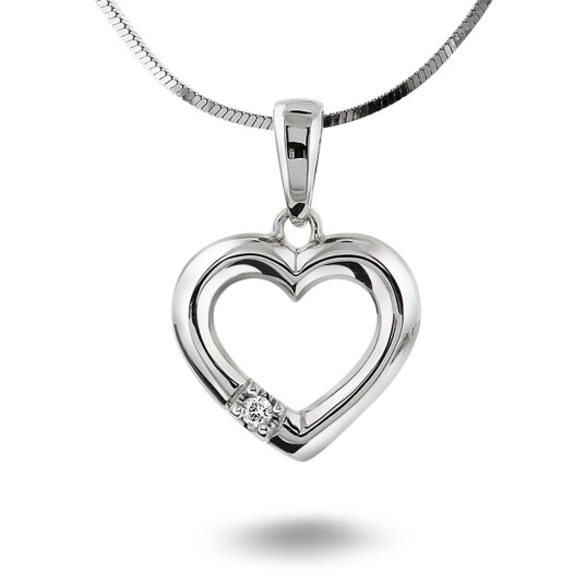 Pan Jewelry, Alliansehjerte i 585 hvitt gull med diamant 0,03 ct