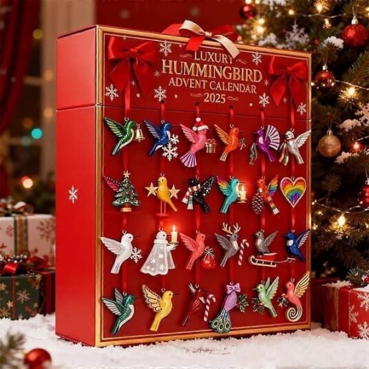 Kolibri Adventskalender 2025 24 dager nedtelling til jul fugle adventskalender 2D akryl hengende ornamenter for fargerik juletre dekorasjon