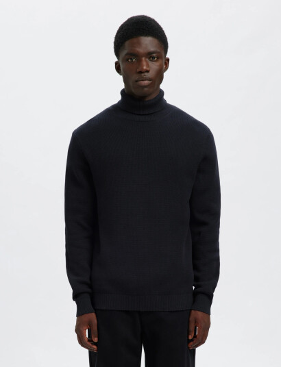 Selected Slhdane Ls Knit Structure Roll Neck Noos - Black - M