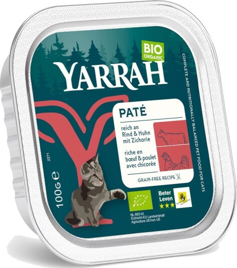 Yarrah Våtfôr Sparepakke Økologisk Pâté Økologisk Med Økologisk Sikori Okse 48 X 100 G