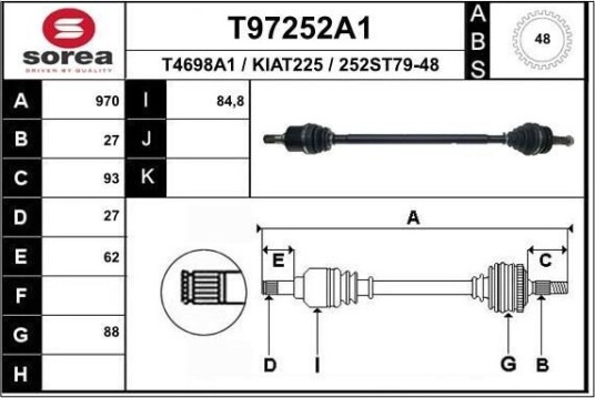 EAI T97252A1 Drivaksel EAI T97252A1 Drivaksel