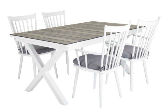 Brafab Hillmond spisegrupp Hvit/natur 4 lenestoler & bord 166 226x100 cm