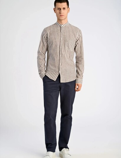 Lindbergh Wide Striped Cotton/Linen Shirt L/S Multi/patterned XL
