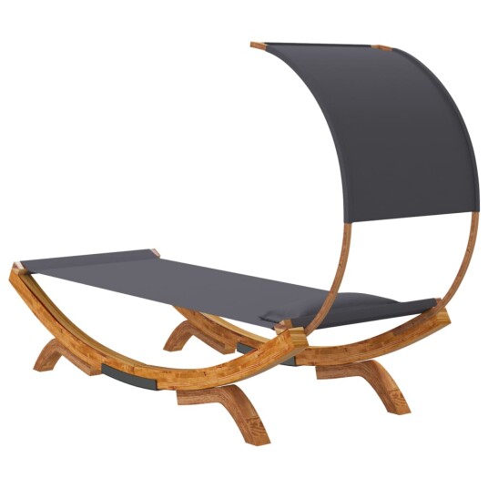 Loungeseng med solskjerm 100x200x126 cm bøyd heltre antrasitt 313946 Loungeseng med solskjerm 100x200x126 cm bøyd heltre antrasitt 313946
