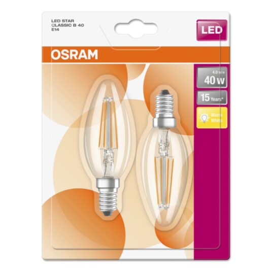 Kronelampe E14 LED 4W 2700K 470 lumen 2-pakning Kronelampe E14 LED 4W 2700K 470 lumen 2-pakning