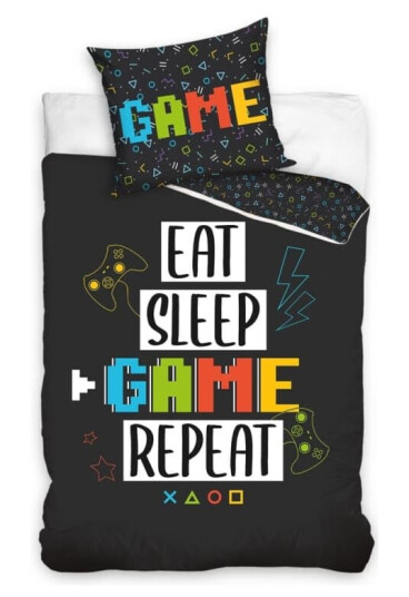 Mcu Eat Sleep Game Repeat Gamer Sengetøj 100 procent bomuld