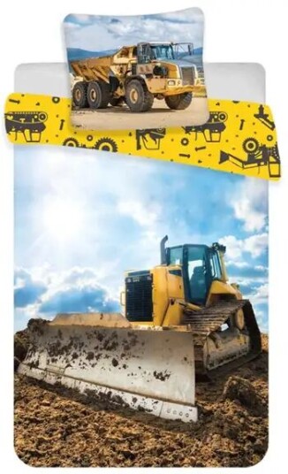 Licens Junior sengetøy - 100x140 cm - Bulldozer - sengesett med 'graver' - 2 i 1 design - 100% bomull Licens Junior sengetøy - 100x140 cm - Bulldozer - sengesett med 'graver' - 2 i 1 design - 100% bomull