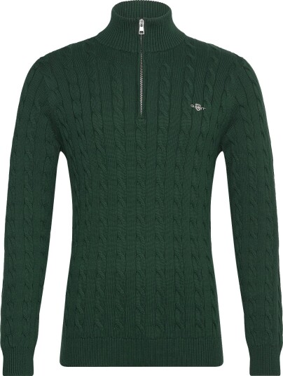 Gant Cable Knit Half Zip Sweater TARTAN GREEN 3XL