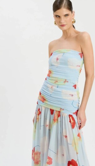 Bardot Solana Printed Mesh Maxi Dress   Blue   XL