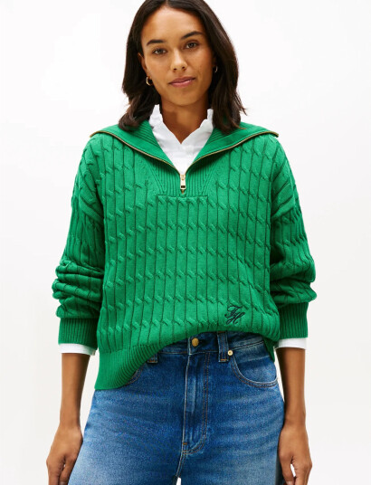 Tommy Hilfiger Co Cable Mid Gg 1/2 Zip Ls Swt   Green   XXL