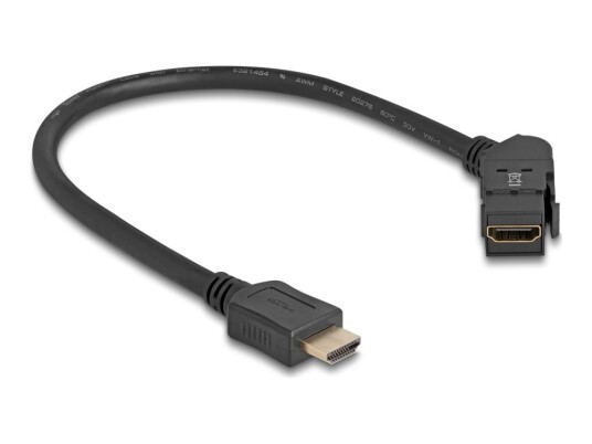 Delock - Hdmi-Forlengelseskabel - Hdmi Hunn Angled, Panel Mountable Til Hdmi Hann - 30 Cm - Svart - 8 K 60 Hz (7680 X 4320) Støtte, Keystone-Jakk