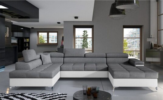 Seksjon Eltap Eduardo 337x205x88 cm Sawana 05 Soft 17 Grå Hvit Venstre