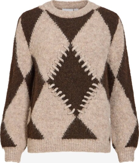 Vila Vitora O Neck L/S Jacquard Knit Top/Spi   NATURAL MELANGE   M