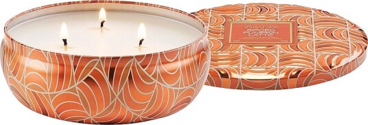 Voluspa Spiced Pumpkin Latte 3 Wick Tin Candle 40H Orange