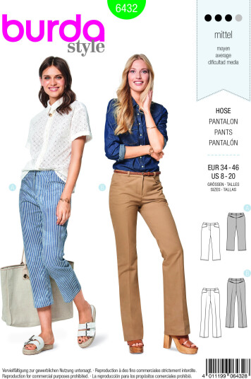 Burda 6432 - Bukser EUR: 34-46, US: 8-20