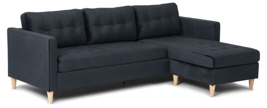Marino sofa BA4, sjeselongsofa høyre eller venstresnudd i velur svart.