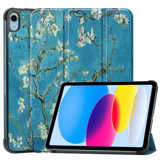 INCOVER iPad 10.9" (2022) Tri-Fold Flip Deksel I Skinn - Hvite Blomster