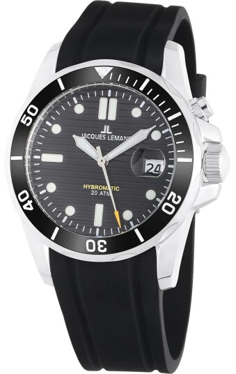 Jacques Lemans Herreklokke 1 2170A Hybromatic Sort/Gummi Ø41 mm
