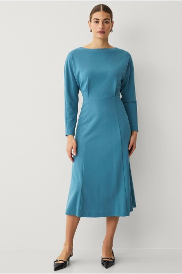 Calvin Klein Kjole Scuba Crepe LS Midi Dress Grønn