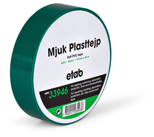 Etab 33946 20 m Myk PVC Plasttape svart 15 mm med UV-bestandighet