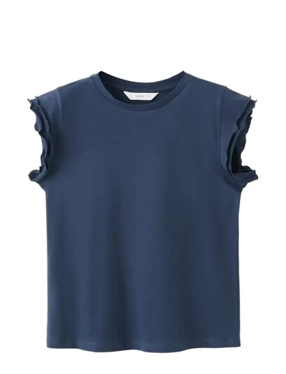 Mango Short Sleeved Ruffle T Shirt Navy 11 12