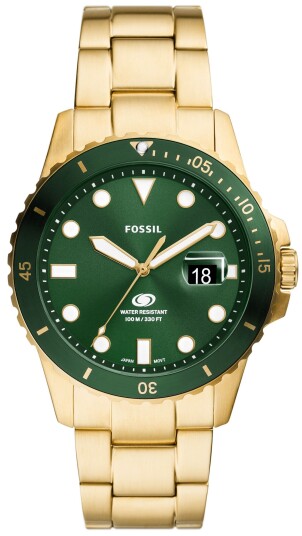 Fossil Herreklokke FS6030 Blue Grønn/Gulltonet stål Ø42 mm