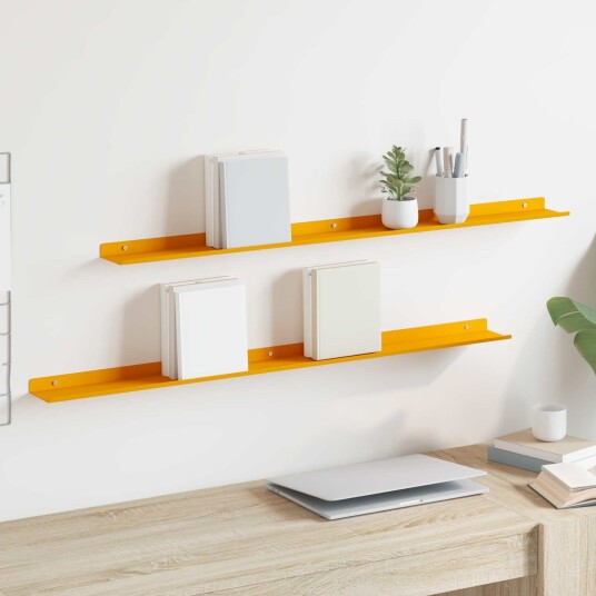 vidaXL Flytende hylle 2 pcs Sennepsgul 100 x 9 x 2,5 cm Stål